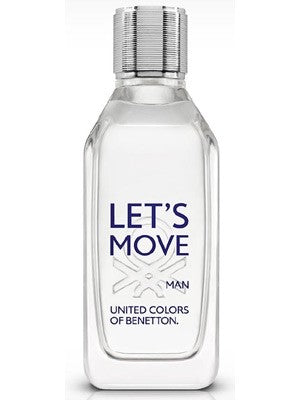 A 30ml bottle of Benetton Let's Move cologne showcased on a white background by Rio Perfumes.