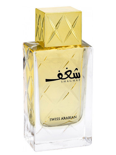 A bottle of Swiss Arabian Shaghaf Women 75ml Eau De Parfum perfume on a white background.