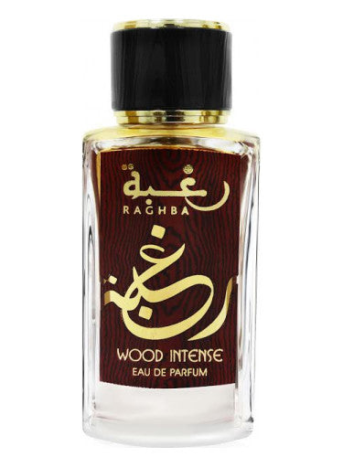 A bottle of Lattafa Raghba Wood Intense 100ml Eau De Parfum by Lattafa.