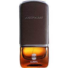 A bottle of Ajmal Aristocrat for Him 75ml Eau De Parfum by Rio Perfumes on a white background.