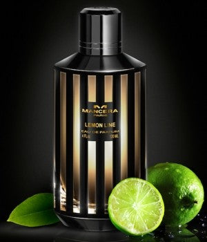 Load image into Gallery viewer, A 120ml bottle of Mancera Lemon Line Eau De Parfum with a lime and a slice of lime from Rio Perfumes.
