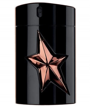 A limited edition black bottle with a rose gold star, featuring the fragrance Thierry Mugler Amen Pure Tonka 100ml EDT from Mugler.