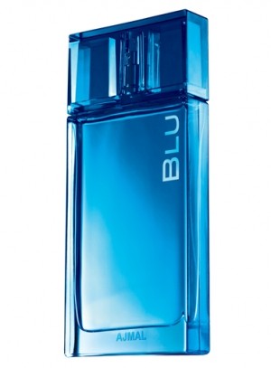 An Ajmal Blu 90ml cologne bottle on a Rio Perfumes white background.