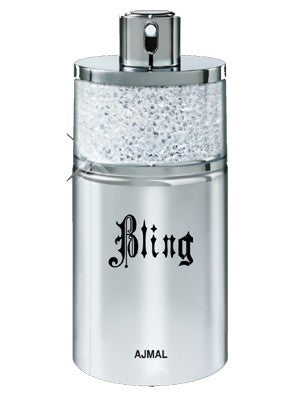 A bottle of Ajmal Bling 75ml Eau De Parfum, sold by Rio Perfumes, on a white background.