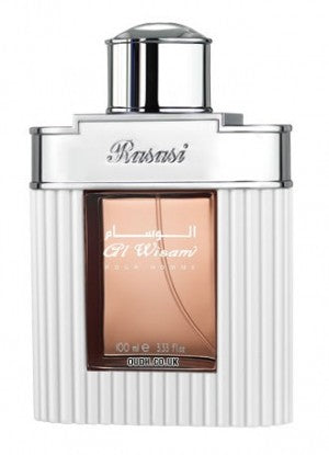A bottle of Rasasi perfume on a white background.