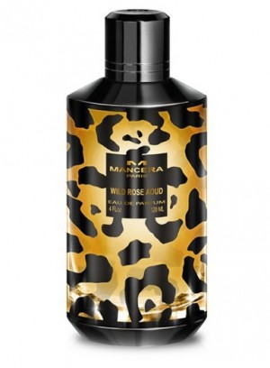 Load image into Gallery viewer, A bottle of Mancera Wild Rose Aoud 120ml Eau De Parfum cologne from the Mancera brand, featuring an animal print design, suitable for both men and women, offering a captivating fragrance.
