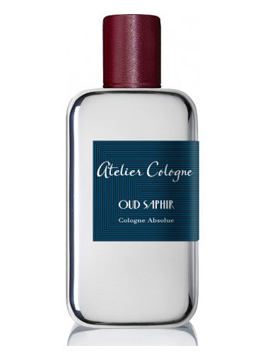 A bottle of Atelier Oud Saphir 200ml Cologne Absolue Metal available at Rio Perfumes.