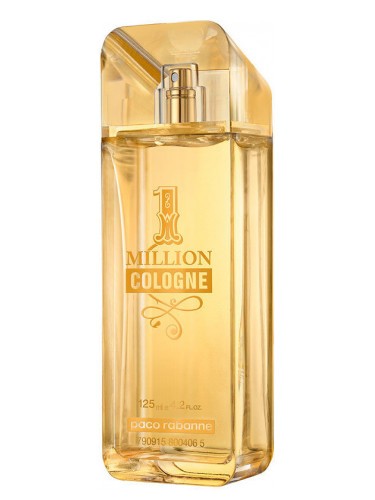 A rectangular, gold-tinted bottle of Paco Rabanne 1 Million Cologne 125ml EDT for men, with a clear spray nozzle and product details printed on the front.