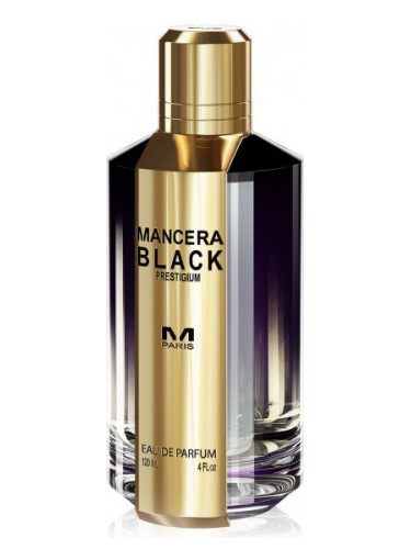 A 120ml bottle of Mancera Black Prestigium Eau De Parfum, a luxurious fragrance for both men and women.