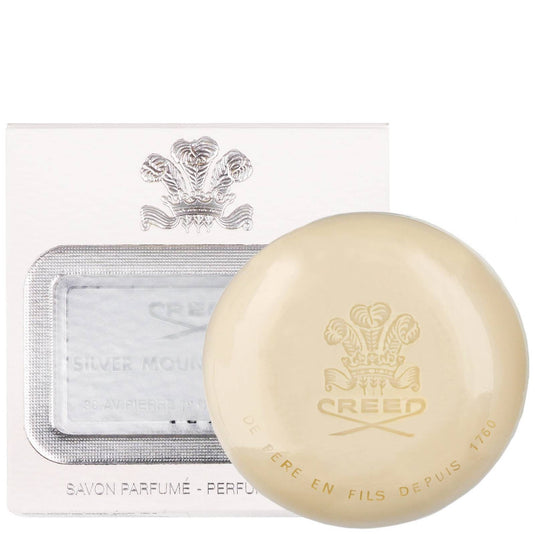 A white Creed Green Irish Tweed Perfumed Soap 150g bar scented with the refreshing fougere fragrance of Creed Green Irish Tweed, elegantly presented in a box.