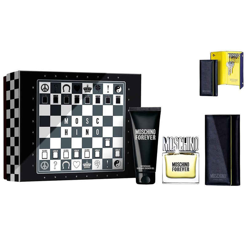 Load image into Gallery viewer, A Moschino Forever 50ml Gift Set perfect for men featuring a chess board and Moschino Forever fragrance.
