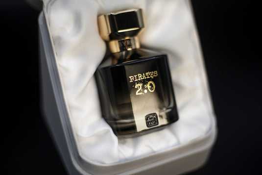 A Byron Parfums Pirates 2.0 Narcotic Collection 75ml Extrait De Parfum bottle sitting in a box.