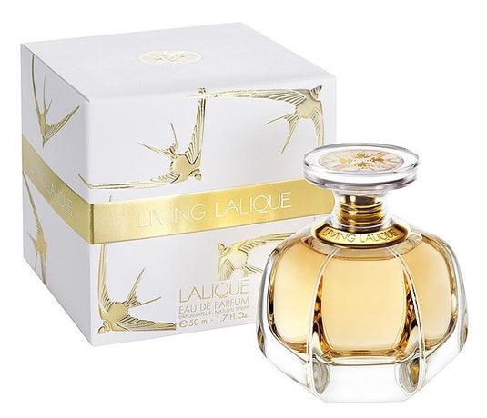 A Lalique fragrance, Lalique Living Lalique 50ml Eau De Parfum, elegantly displayed in front of a box.