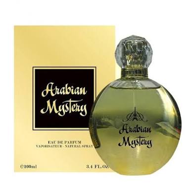 A bottle of Paris Corner Arabian Mystery 100ml Eau De Parfum (EDP) with agarwood oud for women from Dubai Perfumes.