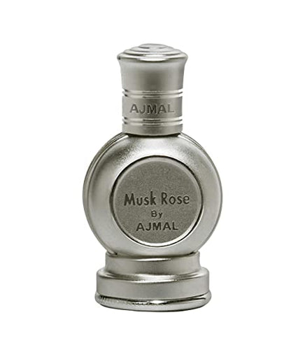 A bottle of Ajmal Rose Musc Eau De Parfum by Ajmal on a white background sold by Rio Perfumes.