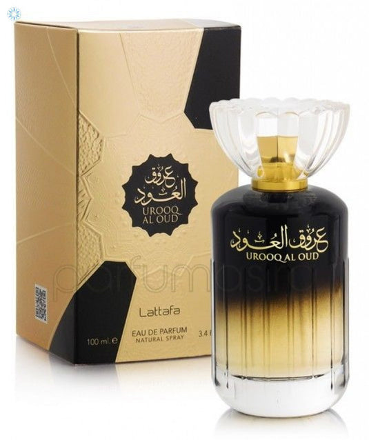A box of Lattafa Urooq Al Oud 100ml Eau De Parfum fragrance by Lattafa.