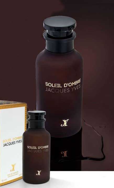 A bottle of Fragrance World Soleil D'Ombre Jacques Yves 100ml Eau de Parfum.