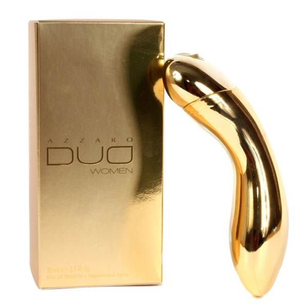 A 50ml gold bottle of Azzaro Duo perfume on a white background.