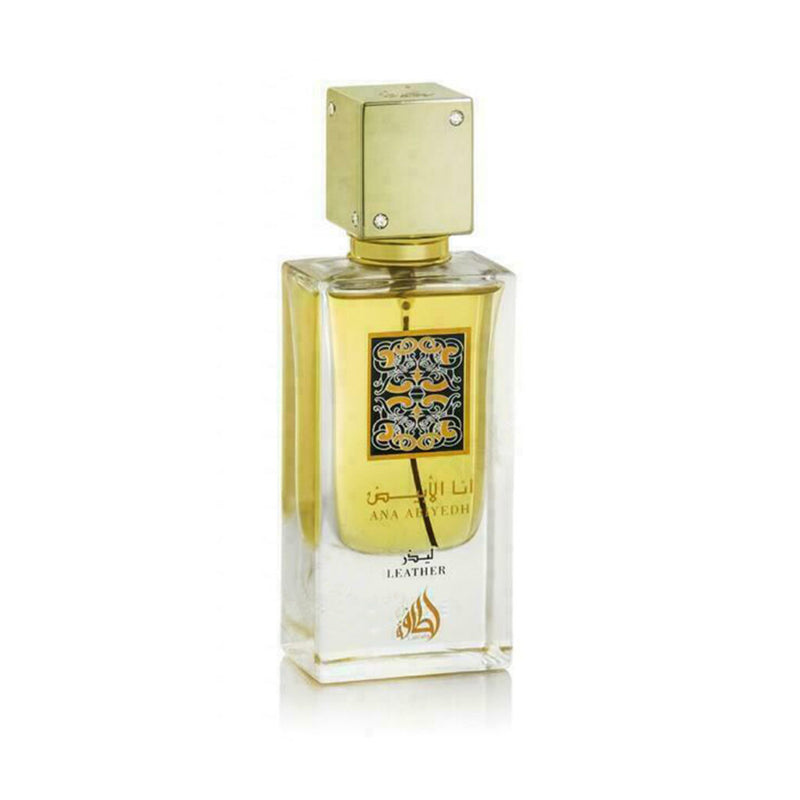 Load image into Gallery viewer, An Lattafa Ana Abiyedh Leather 60ml Eau De Parfum bottle by Dubai Perfumes on a white background.
