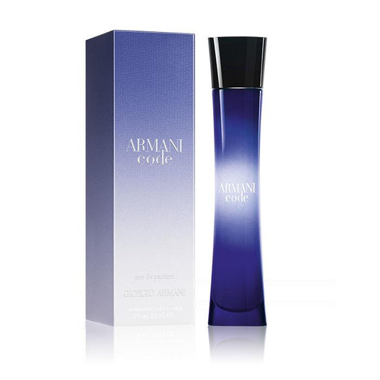 A 75ml bottle of Armani Code EDP perfume on a white background available at Rio Perfumes.