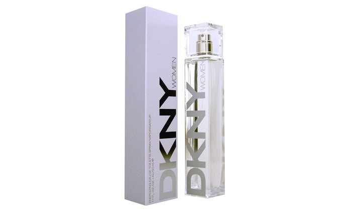 A bottle of DKNY Women Energizing 100ml EDP perfume, on a white background.