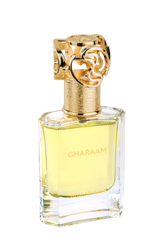 A Swiss Arabian Ghararam 50ml Eau De Parfum fragrance bottle for men and women on a white background.