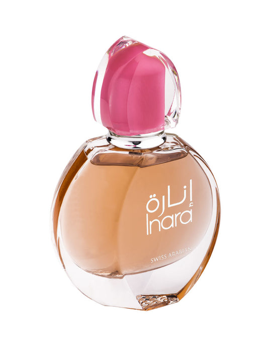 A Guess Swiss Arabian Inara 55ml fragrance with a pink lid, suitable for both men and women.