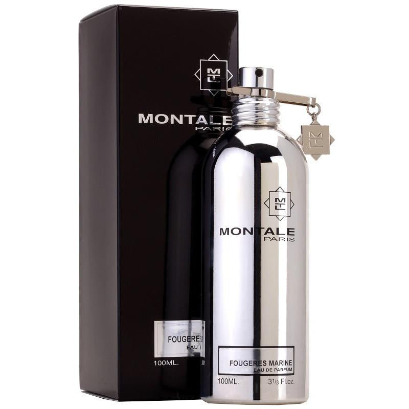 Load image into Gallery viewer, A fragrant bottle of Montale Paris Fougeres Marine 100ml EDP by Montale Paris elegantly positioned in front of a box, suitable for both men and women.

