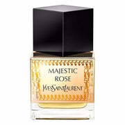 Yves Saint Laurent YSL Majestic Rose 80ml EDP features a black cap and gold-yellow liquid, embodying an elegant Oriental Floral fragrance.