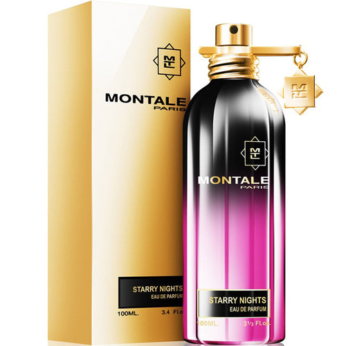 A bottle of Montale Paris Starry Night EDP, inspired by the Starry Night, with a gold box.