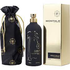 Load image into Gallery viewer, A bottle of Montale Aqua Gold 100ml Eau De Parfum by Montale Paris next to a black bag.
