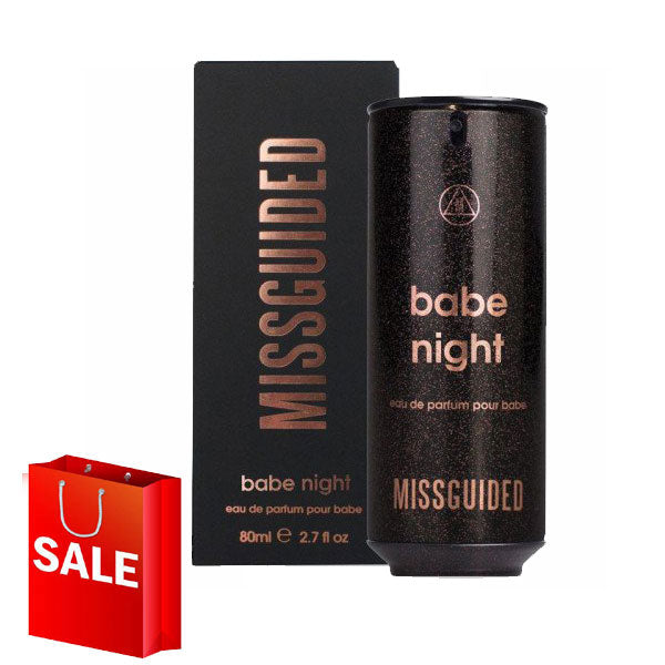 Load image into Gallery viewer, A bottle of Missguided Babe Night 80ml Eau De Parfum with a floral bag.
