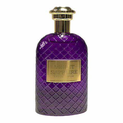 A bottle of Fragrance World Violet Sapphire 100ml Eau de Parfum on a white background.