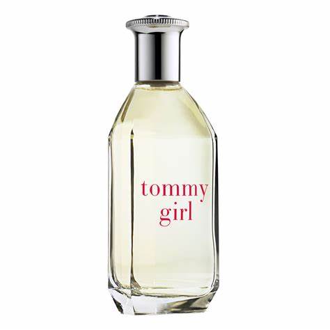 Tommy Girl 100ml EDT by Tommy Hilfiger features a clear glass bottle with a silver cap and red label. This floral fruity fragrance is a classic choice for women.