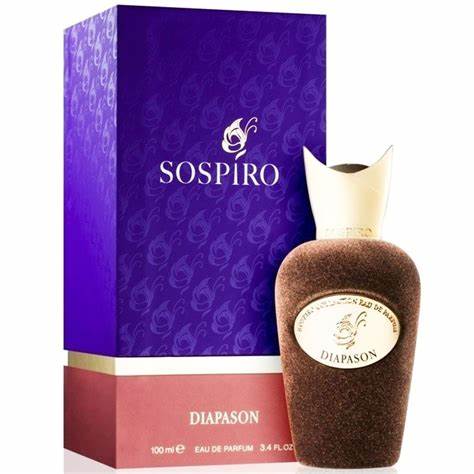 A bottle of Sospiro Diapason 100ml Eau De Parfum (EDP) sitting gracefully in front of a box.
