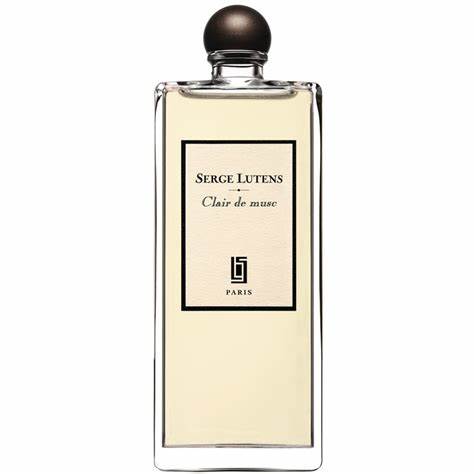 A 50ml Eau De Parfum bottle of Serge Lutens Clair de Musc with a black lid, available on Rio Perfumes.