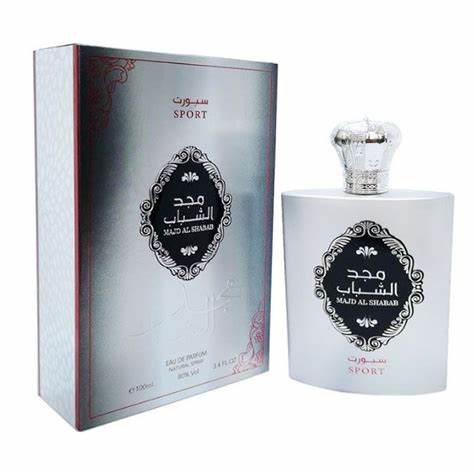 A Fragrant bottle of Dubai Perfumes's Ard Al Zaafaran Majd Al Shabab Sport 100ml Eau De Parfum in a box.