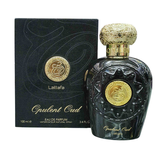 A bottle of Lattafa Opulent Oud 100ml Eau De Parfum.