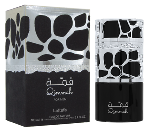 A bottle of Lattafa Qimmah 100ml Eau de Parfum perfume with oriental notes for men.