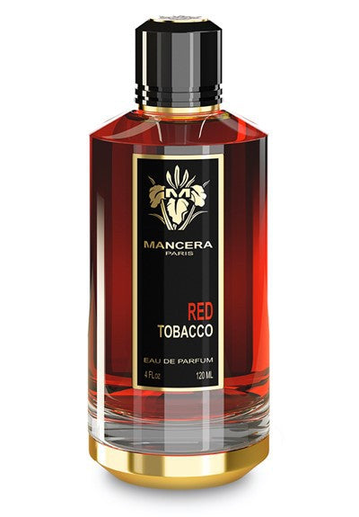 A bottle of Mancera Paris Red Tobacco 120ml Eau De Parfum on a white background.