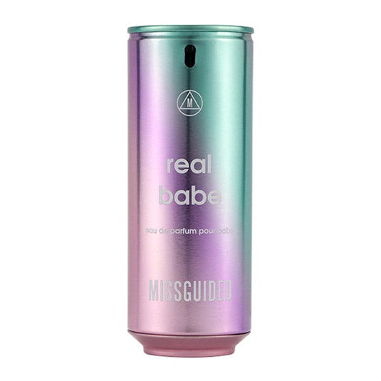 A bottle of Missguided Real Babe 80ml Eau De Parfum, with a subtle fragrance, on a white background.