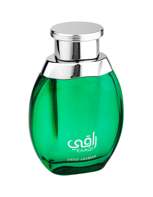 A bottle of Swiss Arabian Raaqi 100ml Eau De Parfum on a white background.