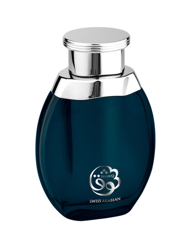 A bottle of Swiss Arabian Shawq 100ml Eau De Parfum cologne on a white background with Swiss Arabian fragrance.
