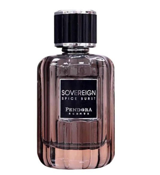 A bottle of Pendora Sovereign Spice Burst 100ml Eau De Parfum by Pendora on a white background.