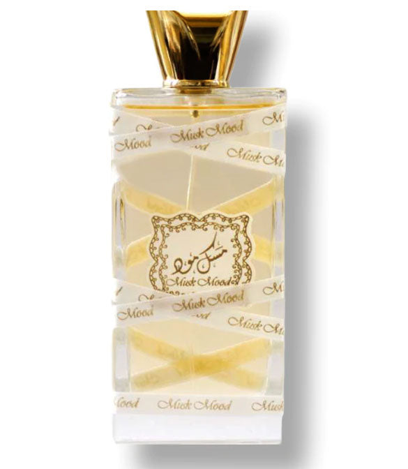 Load image into Gallery viewer, A bottle of Lattafa Musk Mood 100ml Eau De Parfum with a gold label that exudes the alluring scent of white musk.

