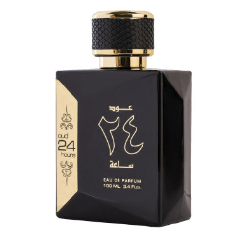 Ard Al Zaafaran Oud 24 Hours, a fragrance with a gold and black label.