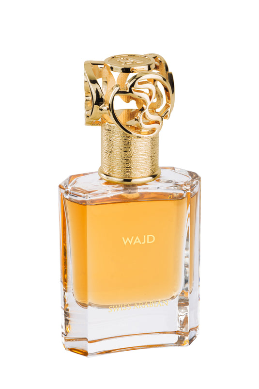 A bottle of Swiss Arabian Wajd 50ml Eau De Parfum by Swiss Arabian on a white background.