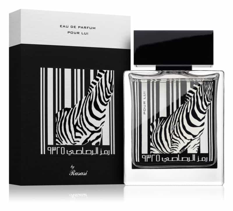 Load image into Gallery viewer, A bottle of Rasasi Rumz Al Rasasi pour lui Zebra 50ml Eau De Parfum with a zebra print box.
