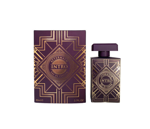 A bottle of Dubai Perfumes' Fragrance World Intro Aftermath 80ml Eau de Parfum.