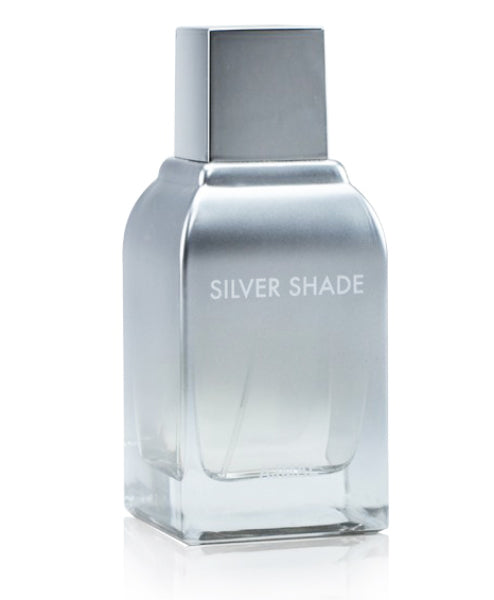 A bottle of Ajmal Silver Shade 100ml Eau De Parfum on a white surface, available at Rio Perfumes.